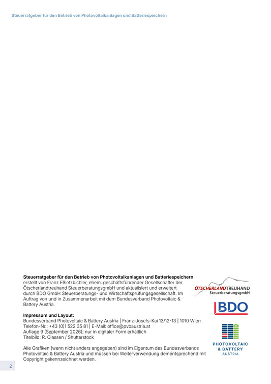 Steuerratgeber für den Betrieb von Photovoltaikanlagen und Batteriespeichern (ohne Mitgliedschaft)
